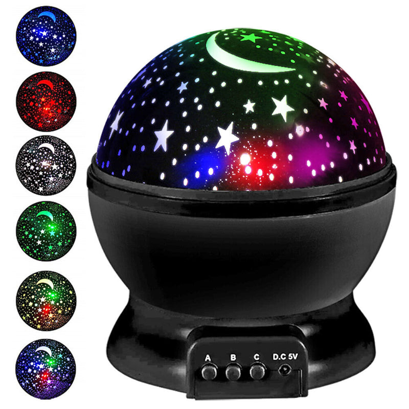 LED Rotating Night Lights Starry Sky Projection Lamp for Bedroom (Black)