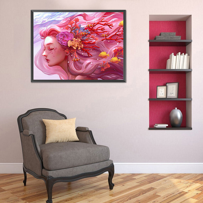 Coral Girl Oil Paint By Numbers Kits Canvas Picture Wall Art DIY Craft Gift