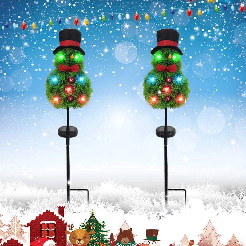 Solar Powered Stake Lights Snowman Shaped Waterproof LED Christmas Decorations