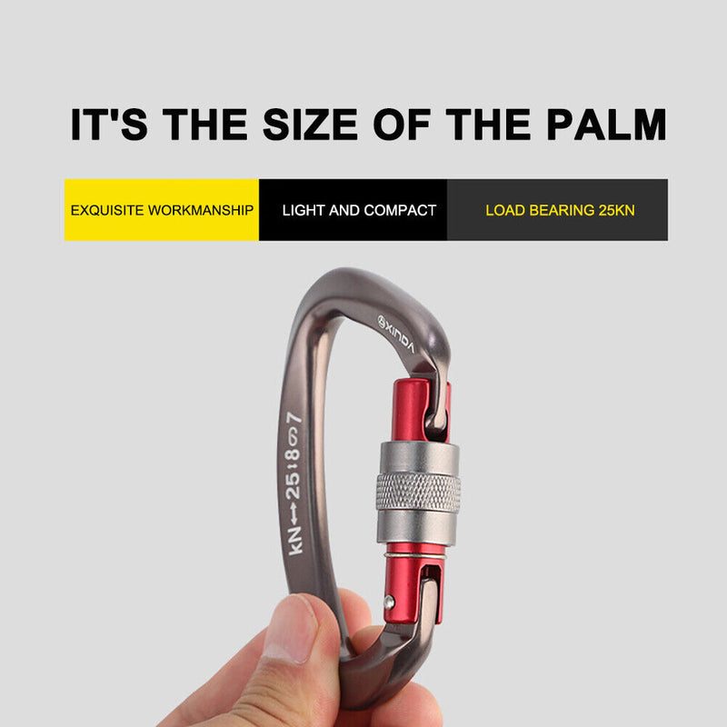 25KN D Shape Safety Lock Carabiner Outdoor Rock Climbing Buckle (Gun Grey) Newly