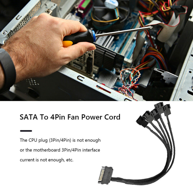 SATA Power Cable PC Cooling Fan Splitter Hub Converter (SATA to 5x4Pin)