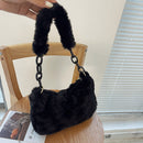 Fashion Autumn Winter Plush Underarm Bag Women Acrylic Chain Pure Color Handbags