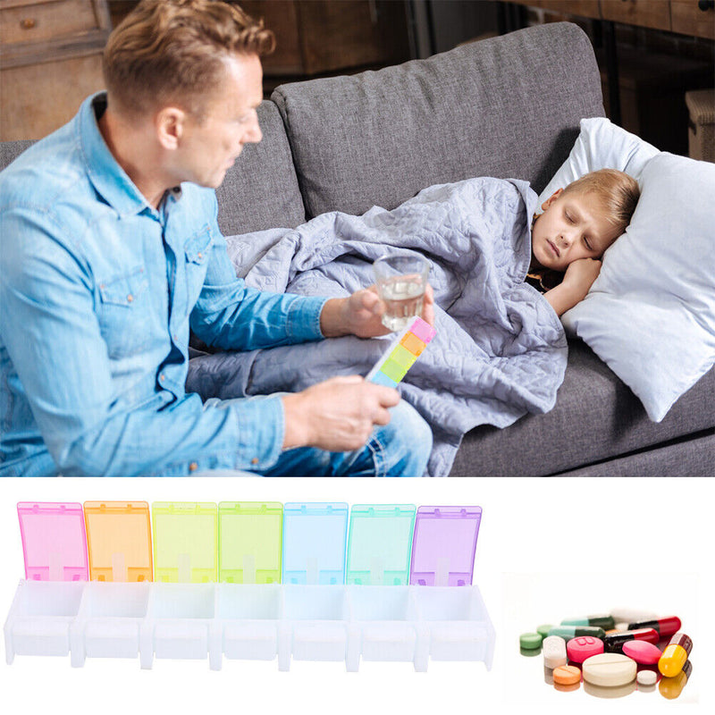 7 Day Pill Medicine Storage Box Rainbow Tablet Weekly Organizer (No Word)