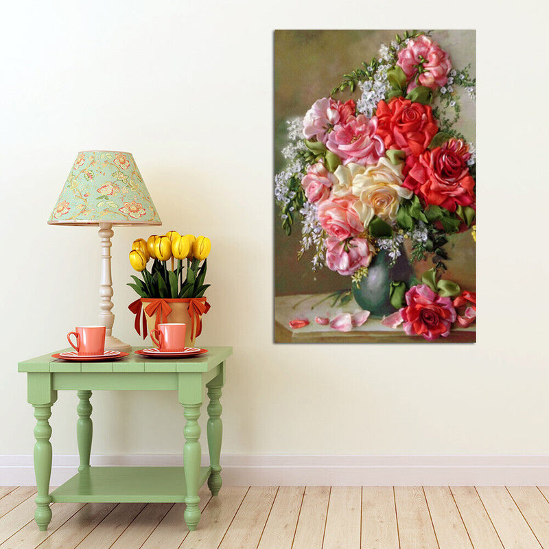5D DIY Full Drill Diamond Painting Flower Cross Stitch Needlework Round Rhi