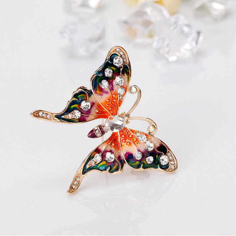 Colorful Butterfly Brooches Rhinestone Pins Men Women Enamel Lapel Badge Jewelry