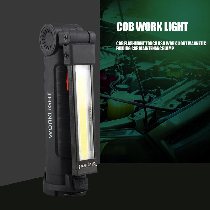 Portable COB Flashlight Rechargeable Work Camping Torch Folding Light (S)