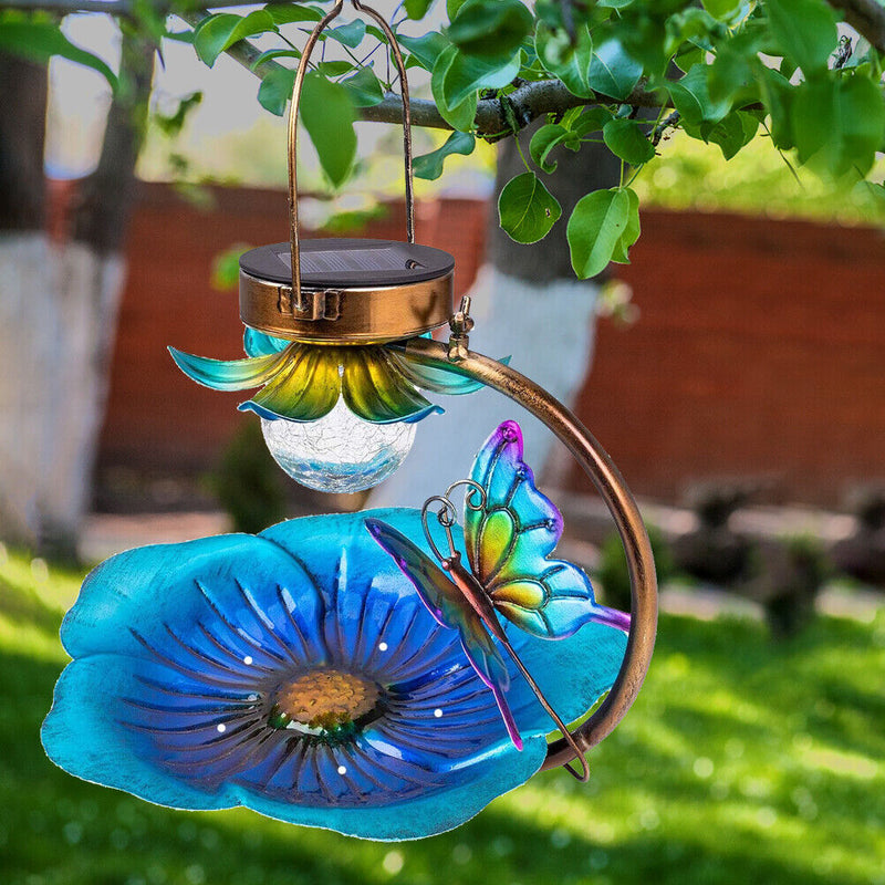 Outdoor Metal Flowers Solar Birdhouse Hanging Birds, The Garden