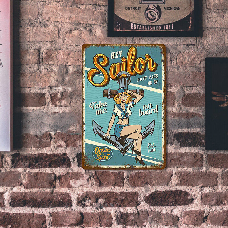 Person on Advertisement Metal Tin Painting Signs Cave Plates Bar Pub Wall Poster