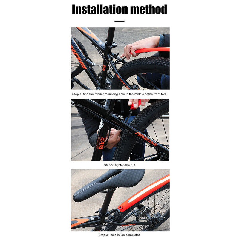 2pcs Reflective Mountain Bike Fenders Front Rear Bicycle Mud Guards (Red) Newly