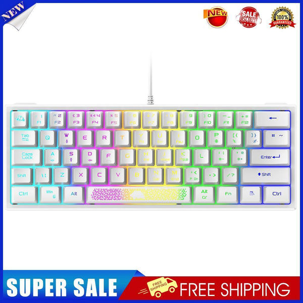K61 RGB Wired Keyboard 60 Percent 62 Keys Ergonomic Gaming Keyboard (White)