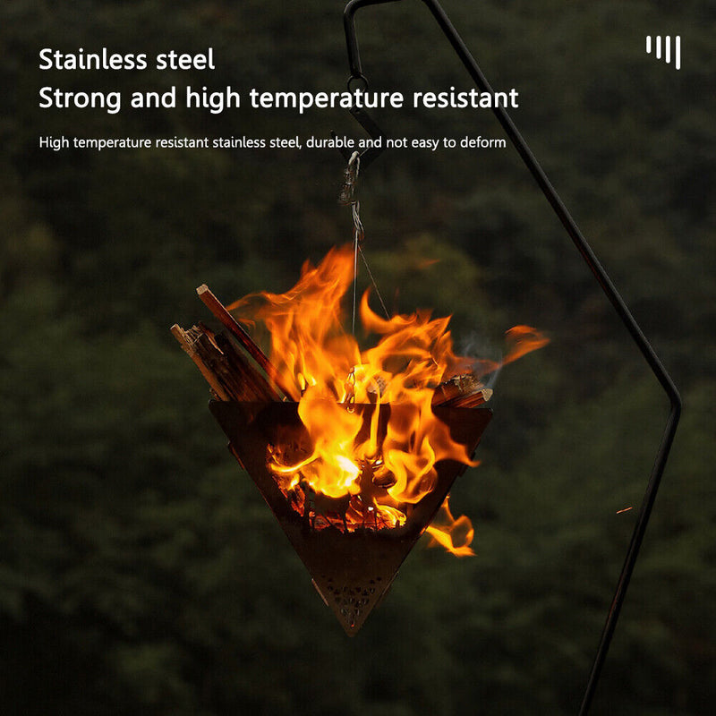 Outdoor Camping Picnic BBQ Stainless Steel Campfire Hanging Triangle Stove Set