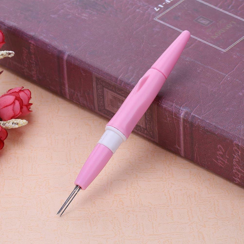 Needle Felting Handle Holder with 3 Needles Wool Embroidery DIY Tool(Pink)