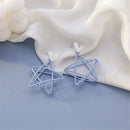 Sky Blue women Heart Earring Hollowed Star Earrings Double Star Stud Earrings