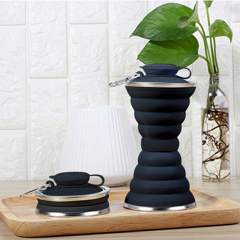 Sports 500mL Collapsible Soft Kettle Outdoor Silicone Water Bottle (Black) Newly