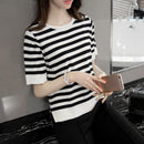 Short Sleeve T-Shirt Women Stripe Casual T Shirt O-Neck Tops Summer Clothes Tee