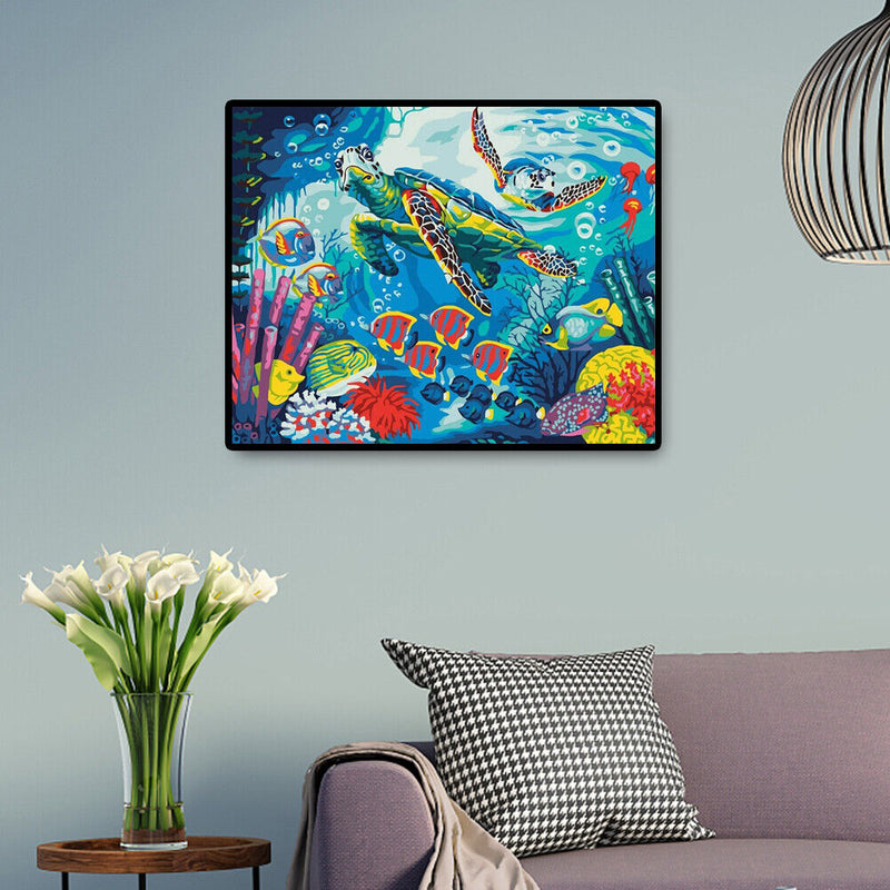 DIY Oil Painting By Numbers Kits Sea Turtle Hand Painted Canvas Drawing Picture