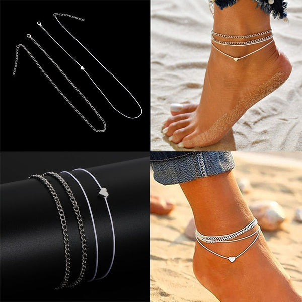 Women Love Heart Beach Foot Bracelets Feet Jewelry Anklets Women Plated Anklet