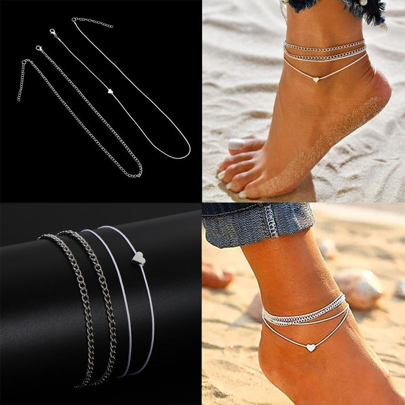 Women Love Heart Beach Foot Bracelets Feet Jewelry Anklets Women Plated Anklet