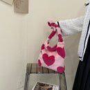 Retro Women Plush Leopard Shoulder Bag Autumn Winter Handbags (Red Heart)