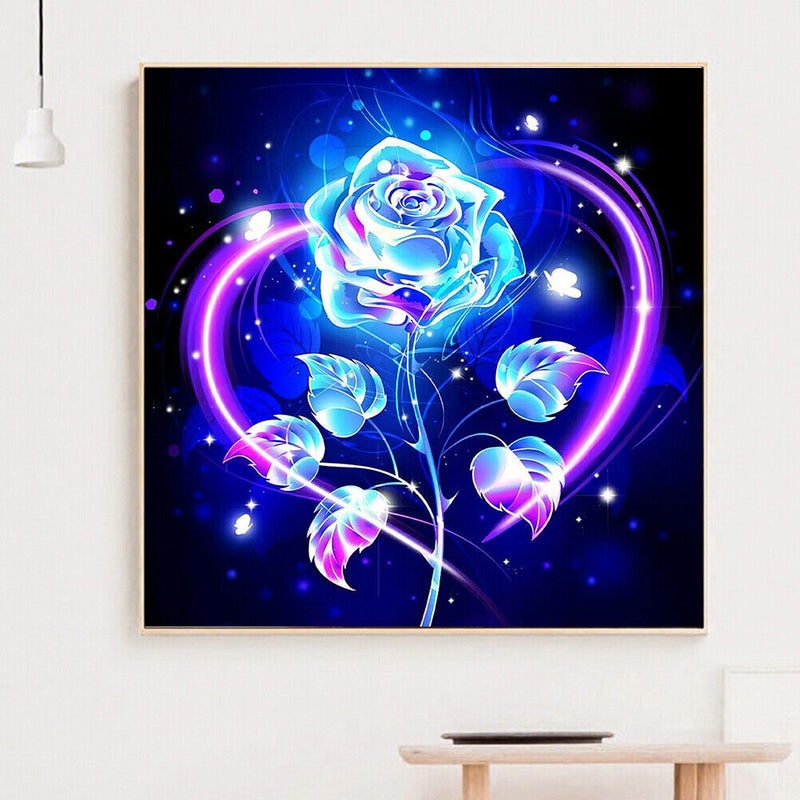 Handmade Full Square Drill 5D Blue Rose Drawing Kit DIY Diamond Painting Craft