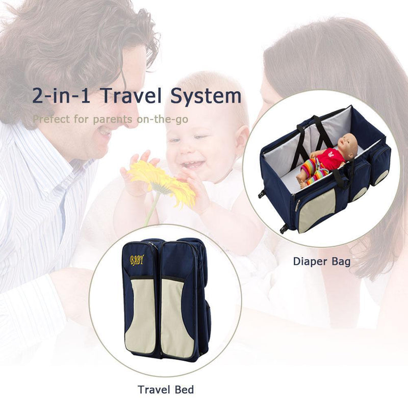 Waterproof Baby Crib Changing Diaper Foldable Mummy Shoulder Bag (Dark Blue
