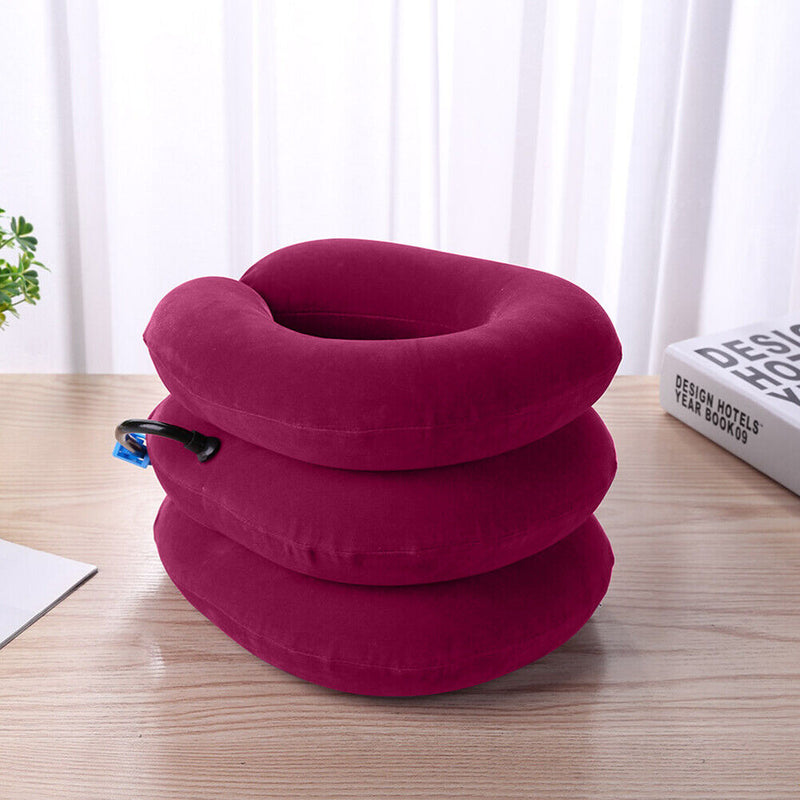 Inflatable Neck Stretcher Air Cervical Traction Massage Pillow (Rose Red) Newly