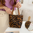 Retro Animal Pattern Corduroy Cooler Lunch Bag Portable Food Bento Case Handbags