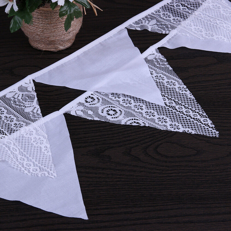 12 Flags White Flower Lace Flag Banner Pennant Wedding/Birthday Party Decor