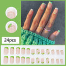Nails Nails Tips False Nails French Green Side Short Nail with Green Flower