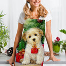 #A Christmas Dog Print Apron Linen Waterproof Cooking Bibs Sleeveless Kitchen