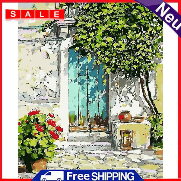 Hand Painted Artwork Frameless DIY Sunny Doorway Painting By Numbers Picture Kit