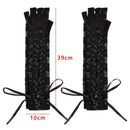 Fingerless Ritual Dance Long Silk Ribbon Lace Gloves Gothic Gloves Punk Mittens