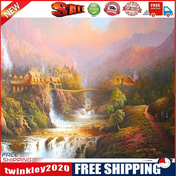 Frameless Oil Paint By Numbers Mountain Castle DIY Canvas Picture Craft Kit