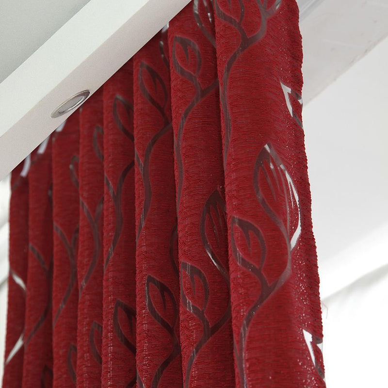 2pcs 2m Semi Blackout Curtain Vine Leaf Partition Window Decor(Wine Red)