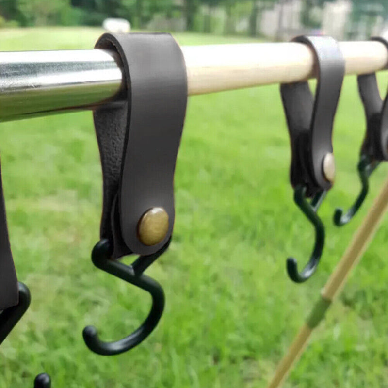 4pcs Leather Hook Camping Tripod Clothes Storage Hanger Holder Hiking Supplies