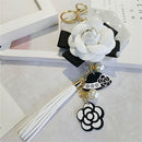 Leather PU Keychain Camellia Bag Pendant Tassel Car Key Ring For Women|Girls