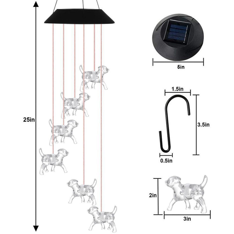 Yard Wind Chime Hummingbirds Patio Crystal Dog LED Solar Chime Discolored
