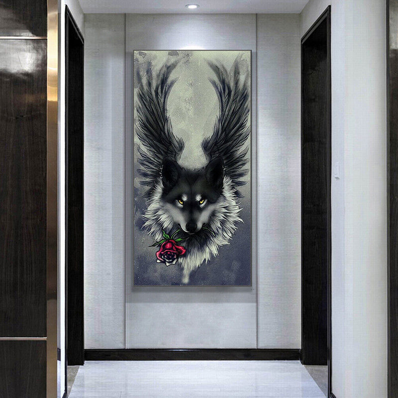 5D DIY Full Drill Round Shape Wing Wolf Rhinestone Diamond Drawing Home Decor