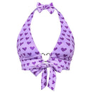 Sexy Halter Love Print Lace-up Tank Tops Women Backless Camisole (Purple L)