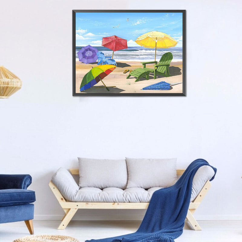 Beach Parasol Oil Paint By Numbers Kits DIY Handpainted on Canvas Wall Pictures