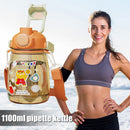 1100ml Straw Big Belly Water Cup Drinking Water Bottle w/ Stickers (Orange)