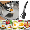 2 in 1 Non Stick Grip Fried Egg Tong Toast Bread Pancake Spatula (Black)
