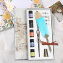 Gradient Feather Fountain Dip Pen Set Crystal Writing Pen Calligraphy Stationery