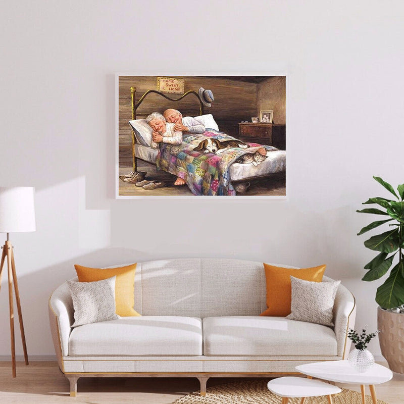 5D DIY Diamond Drawing Elderly Couple Resting Kits Full Square Drill Wall Decor