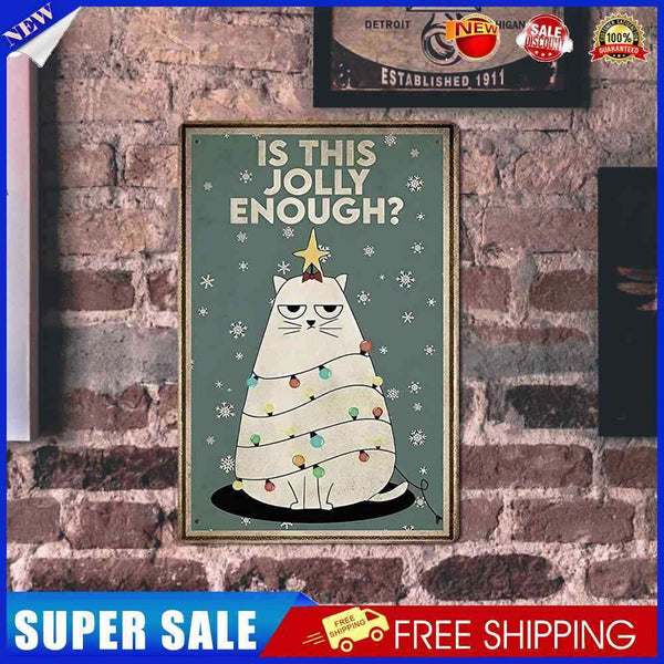 Christmas Tree Cat Plate Metal Tin Sign Plaque for Bar Pub Decorative Iron
