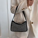 Casual Rhinestone Shoulder Bag Women Diamond Suede Underarm Handbag (Black)