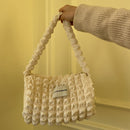 Fashion Bubble Flower Tote Bags Lady Solid Color Pleated Cloud Shopping Handbag