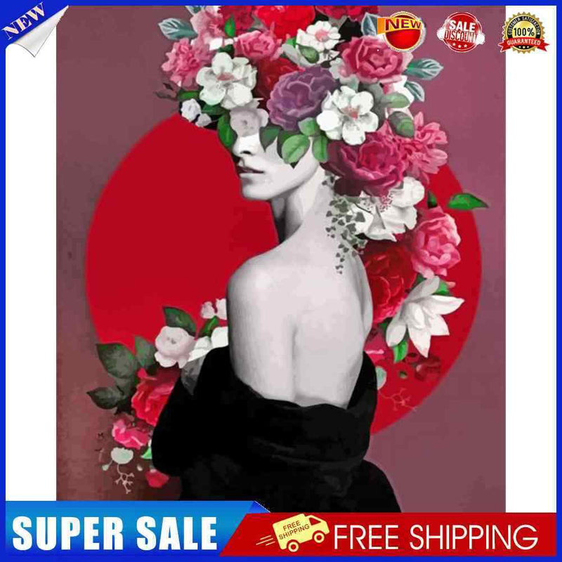 #A Girl with Flower Oil Paint By Numbers Kit DIY Acrylic Painting on Canvas Pi