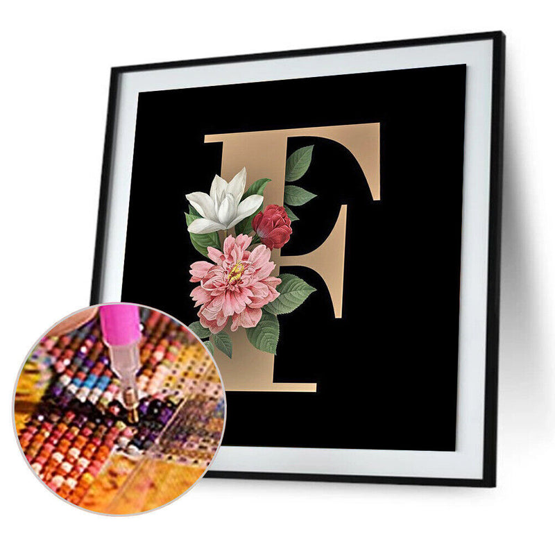 5D DIY Diamond Painting Flower Letter F Full Round Drill Mosaic Home Decoration