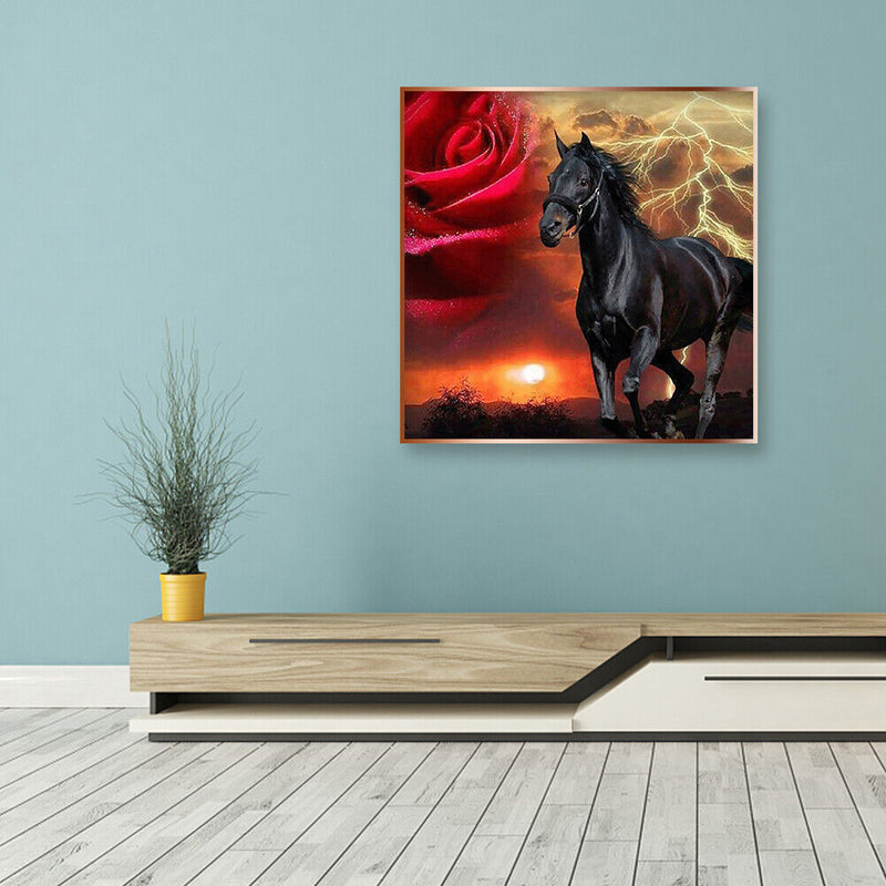 Rhinestone Picture 5D DIY Craft Full Round Drill Diamond Painting Rose Horse